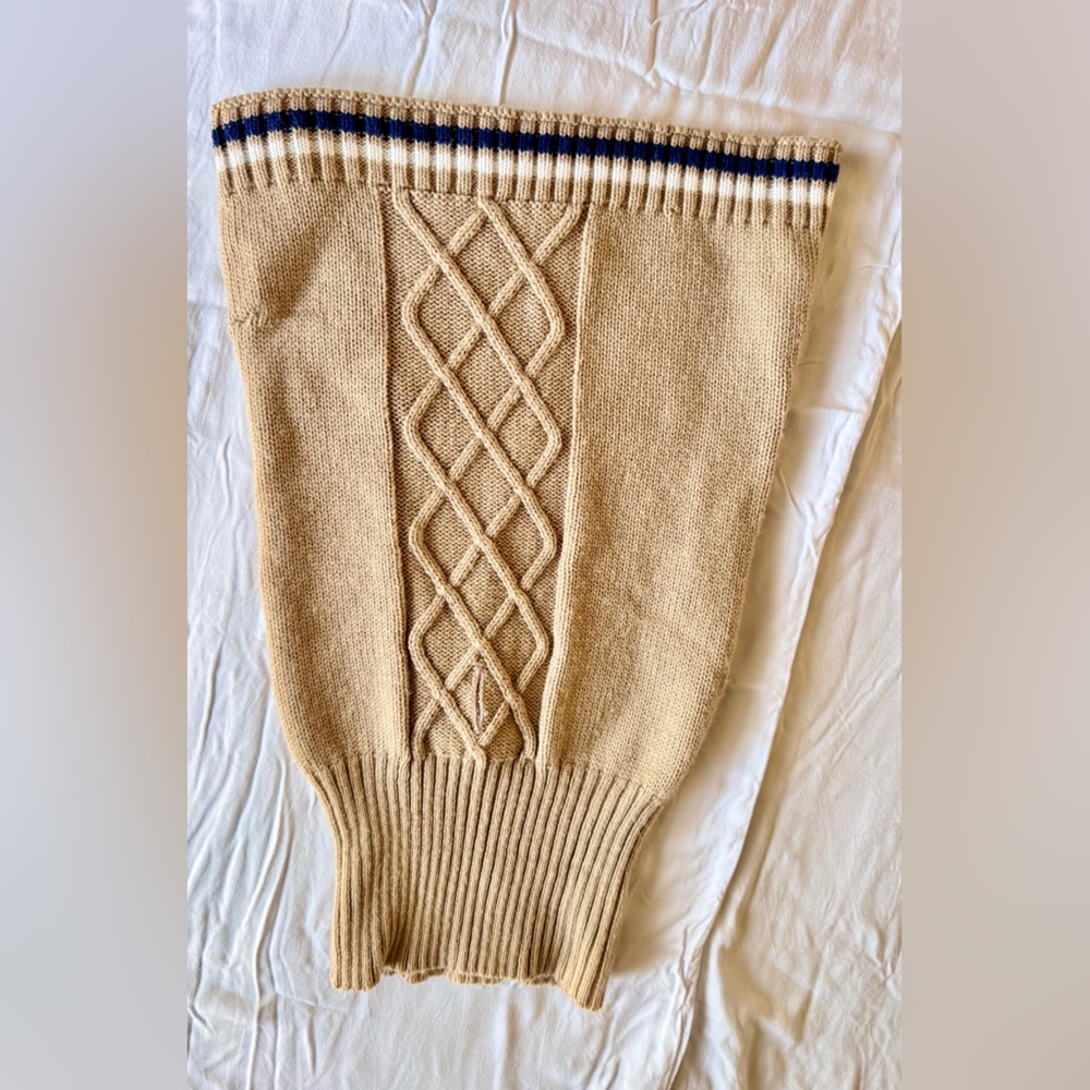 Tan Cable Knit Dog Sweater w Blue & White Stripes & Turtleneck - Picture 13 of 13